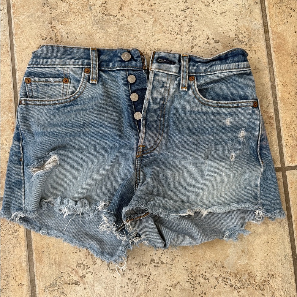 Levi's Blue Distressed Jean Shorts High-Waisted